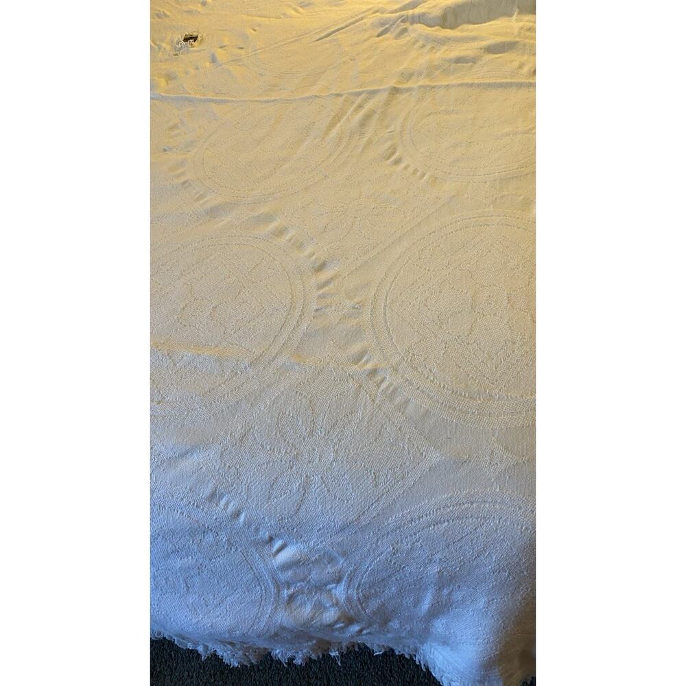 Vintage King Size 90x97” Bed Cover Blanket Cotton White Fridge USA Artsy Weave - Picture 8 of 12